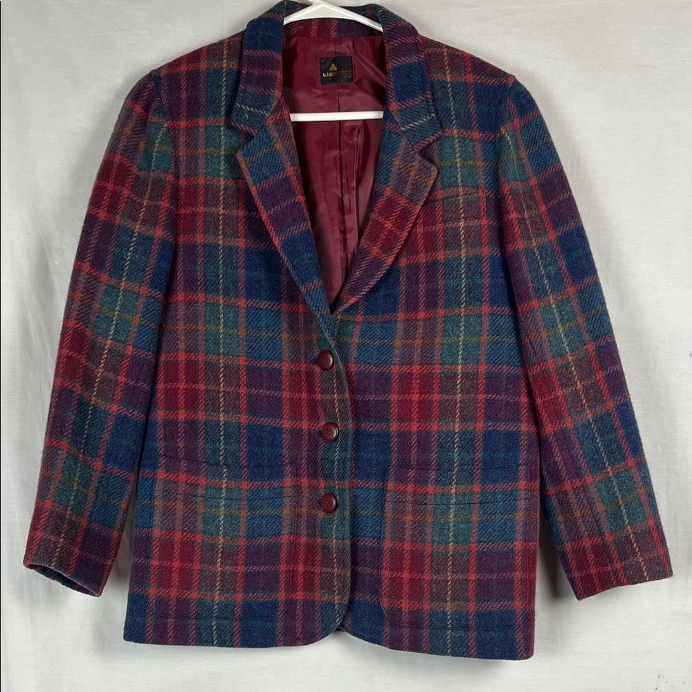 Vintage Red and Green Plaid Liz Sport Wool Blazer